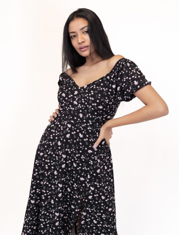 Aaliya Black Floral Midi Dress - Image 2