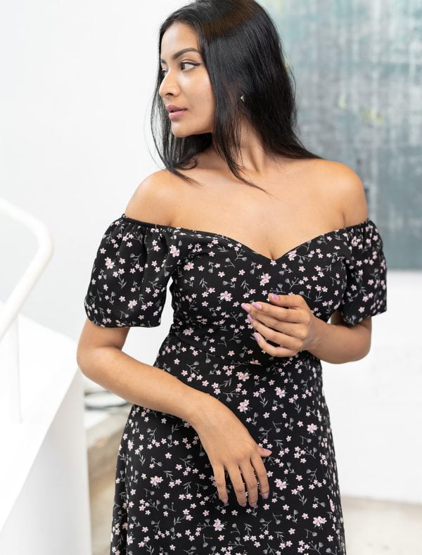 Aaliya Black Floral Midi Dress - Image 4