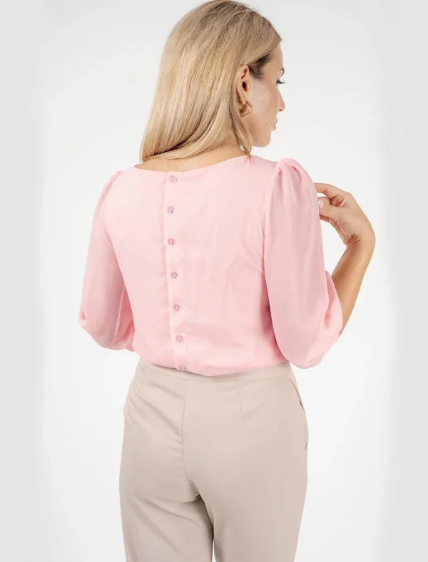 Millie Puff Sleeve Back Button Detail Top - Image 2